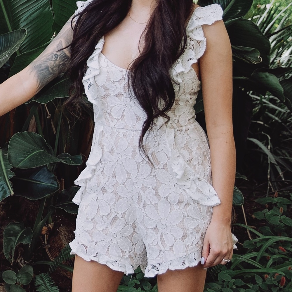 White floral bridal romper